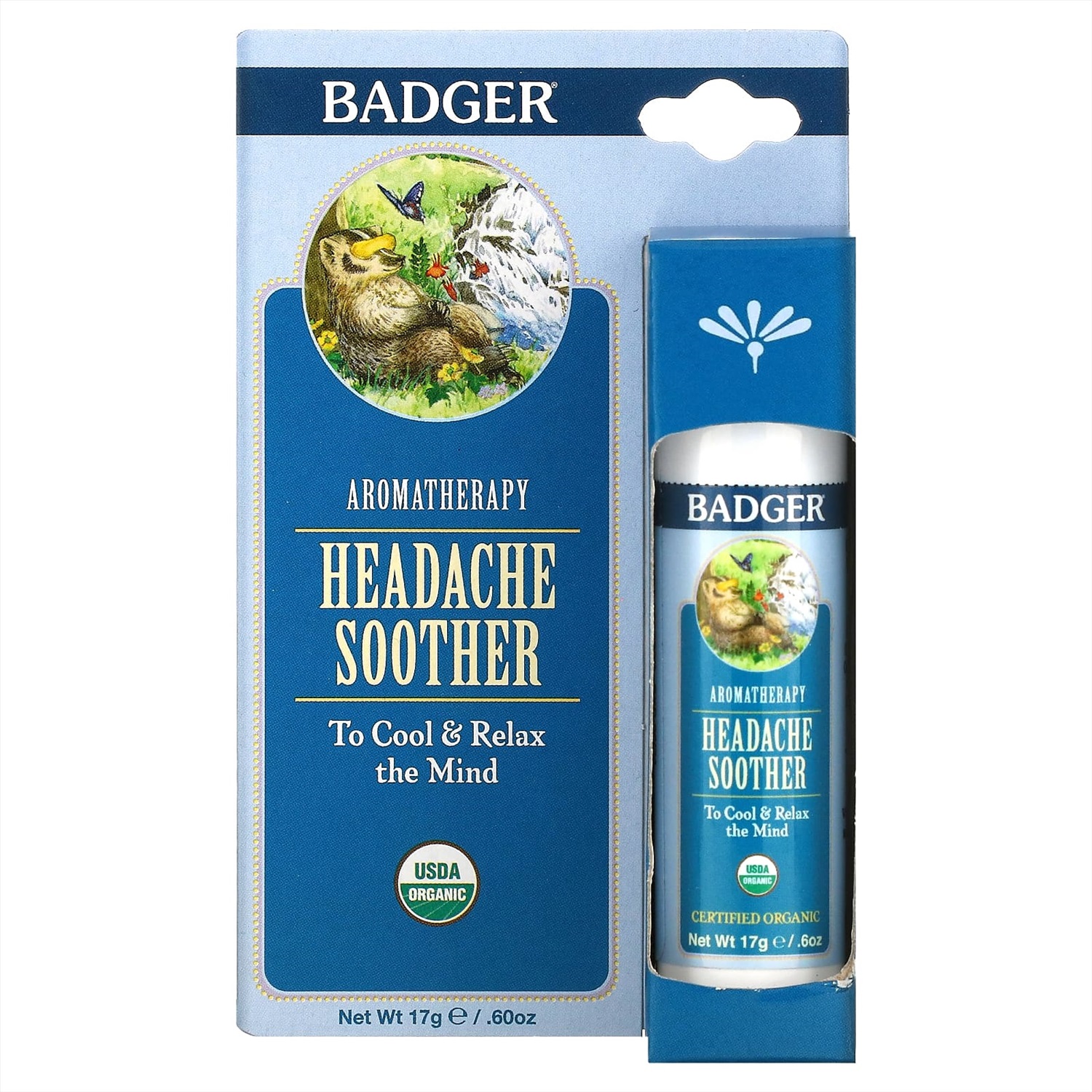 Badger Company, Aromatherapy, успокаивающее средство от головной боли,  перечная мята и лаванда, 17 г (0,60 унции) купить, отзывы, фото, доставка -  КАП