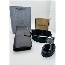 Подарочный набор для мужчины ремень, кошелёк, часы и коробка 2020549