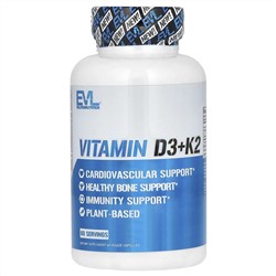 EVLution Nutrition, витамины D3 и К2, 60 вегетарианских капсул