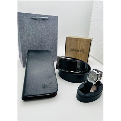 Подарочный набор для мужчины ремень, кошелёк, часы и коробка 2020550