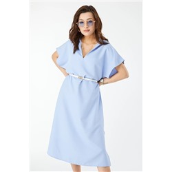 TOFİSA Женское синее платье с v-образным вырезом и прямым рубашечным воротником - 24442