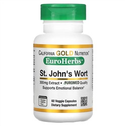 California Gold Nutrition, EuroHerbs, экстракт зверобоя, качество Euromed, 300 мг, 60 растительных капсул