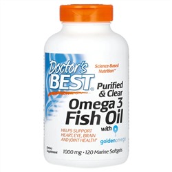 Doctor's Best, очищенный и прозрачный рыбий жир с омега-3, с добавлением Goldenomega, 2000 мг, 120 капсул из рыбьего желатина (1000 мг в 1 капсуле)