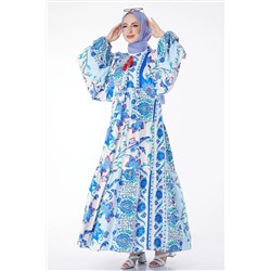 TOFİSA Простое женское синее платье среднего размера с рукавами «летучая мышь» - 24931
