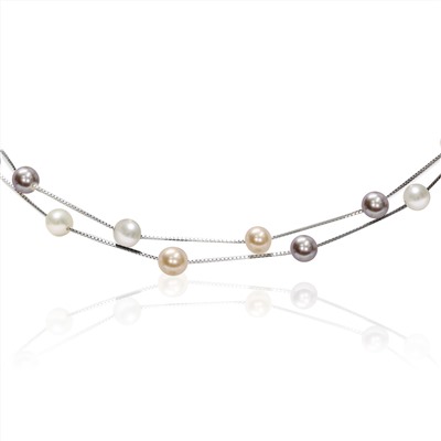 Collar largo - plata 925 - perlas de agua dulce - Ø de la perla: 6.5 - 7 mm