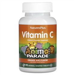 NaturesPlus, Source of Life, Animal Parade, витамин C, вкус натурального апельсинового сока, 90 таблеток в форме животных