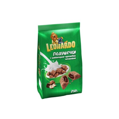 «Leonardo», готовый завтрак «Подушечки с шоколадно-ореховой начинкой», 250 г