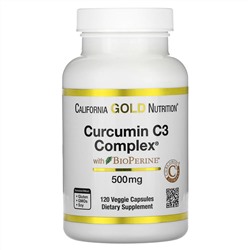 California Gold Nutrition, Curcumin C3 Complex с экстрактом BioPerine, 500 мг, 120 растительных капсул