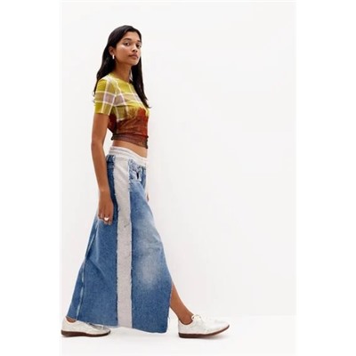 Hybrid denim midi skirt