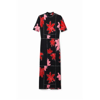 Ribbed floral midi dress