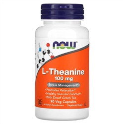 NOW Foods, L-теанин, 100 мг, 90 растительных капсул