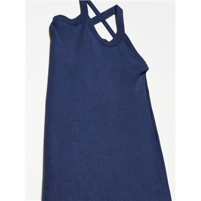 90151 Трикотажное платье с заниженной передней частью, темно-синий