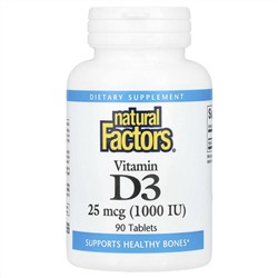 Natural Factors, витамин D3, 25 мкг (1000 МЕ), 90 таблеток