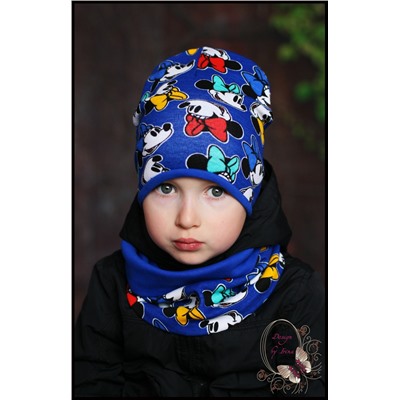 Комплект (шапка и снуд)  для мальчика «Микки Маус» (синий)
