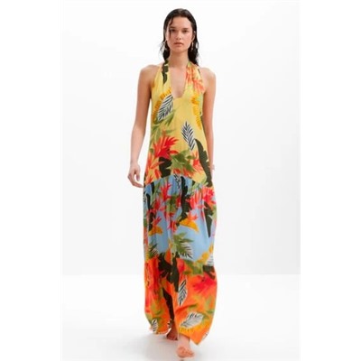 Tropical halter neck maxi dress