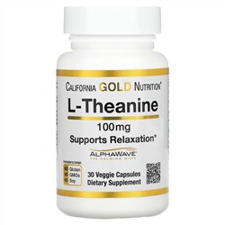 California Gold Nutrition, L-теанин, с AlphaWave, 100 мг, 30 растительных капсул