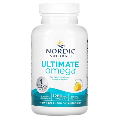 Nordic Naturals, Ultimate Omega, высокоэффективные омега-3 кислоты, со вкусом лимона, 1280 мг, 120 капсул (640 мг в 1 капсуле)