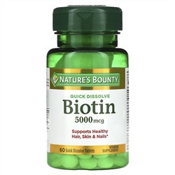 Nature's Bounty, биотин, 5000 мкг, 60 быстрорастворимых таблеток