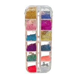 Набор Бульонок для дизайна ногтей разноцветные 12 ячеек