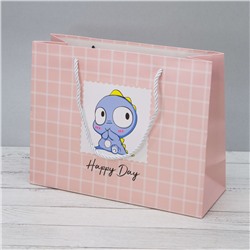 Пакет подарочный (S) "Happy day dino", pink (25*20*9.5)