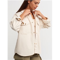 50701 Джинсовая рубашка оверсайз со потайными карманами – экрю