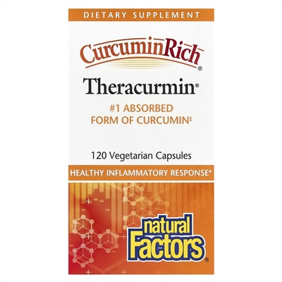 Natural Factors, CurcuminRich, Theracurmin, куркумин, 120 растительных капсул