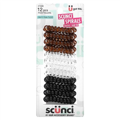 Scunci, Ponytailers, Dent-Free Hold, Assorted Colors, 12 Pieces