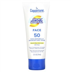 Coppertone, Sport Mineral, Sunscreen Lotion, Face, SPF 50, Oil Free, 2.5 fl oz (74 ml)