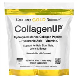 California Gold Nutrition, CollagenUP, гидролизованные пептиды морского коллагена с гиалуроновой кислотой и витамином C, с нейтральным вкусом, 464 г (16,37 унции)