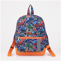 Рюкзак детский на молнии, наружный карман, светоотражающая полоса, цвет синий/оранжевый