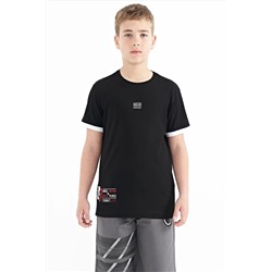TOMMYLIFE Черная футболка стандартного кроя с круглым вырезом с принтом для мальчиков — 11097