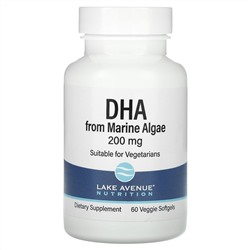 Lake Avenue Nutrition, ДГК из морских водорослей, 200 мг, вегетарианская омега кислота, 60 растительных капсул