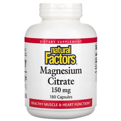 Natural Factors, цитрат магния, 150 мг, 180 капсул