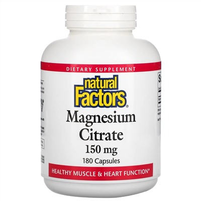 Natural Factors, цитрат магния, 150 мг, 180 капсул