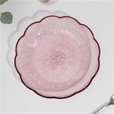 Блюдо из цветного стекла, d=22 см, h=4 см, цвет розовый