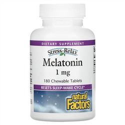 Natural Factors, Stress-Relax, мелатонин, 1 мг, 180 жевательных таблеток