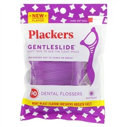 Plackers, Gentleslide, зубочистки с нитью, мята, 90 шт.