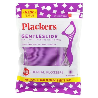 Plackers, Gentleslide, зубочистки с нитью, мята, 90 шт.