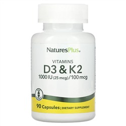 NaturesPlus, Витамин D3 + K2, 90 капсул