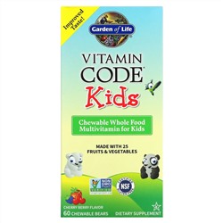 Гарден оф Лайф, Vitamin Code, цельнопищевые мультивитамины для детей, вишня, 60 жевательных мишек