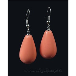 Серьги из коралла оранжевого капля 15*25м