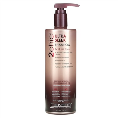 Giovanni, 2chic, Ultra-Sleek Shampoo, For All Hair Types, Brazilian Keratin + Moroccan Argan Oil, 24 fl oz (710 ml)