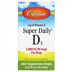 Carlson, Super Daily D3, витамин D3, 50 мкг (2000 МЕ), 10,3 мл (0,35 жидк. унций)