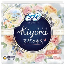 UNICHARM Ежедневные прокладки Happy Floral Sofy KIYORA Fresh для чувствительной кожи с поглотителем запаха,аромат Цветочного букета, Размер: длина 14 см * ширина 5,5 см, 72 шт