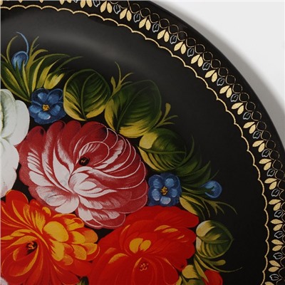 Тарелка стеклянная обеденная Доляна «Народные мотивы», d=20 см, цвет чёрный