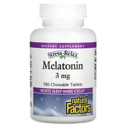 Natural Factors, Stress-Relax, мелатонин, 3 мг, 180 жевательных таблеток