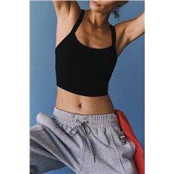 Black Athletic Ribbed Cropped Cami Top