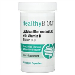 HealthyBiom, Lactobacillus reuteri LRC с витамином D, 5 млрд КОЕ, 90 растительных капсул