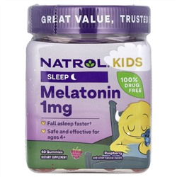 Natrol, Kids, жевательная добавка с мелатонином, для детей от 4 лет, с малиновым вкусом, 60 жевательных таблеток