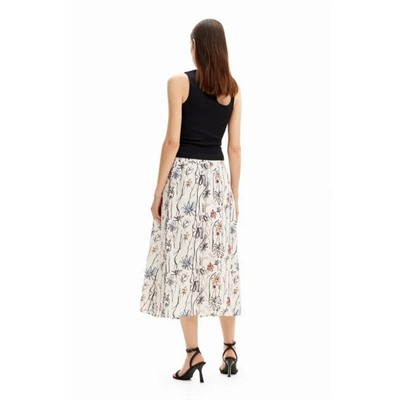 Illustrated floral midi skirt